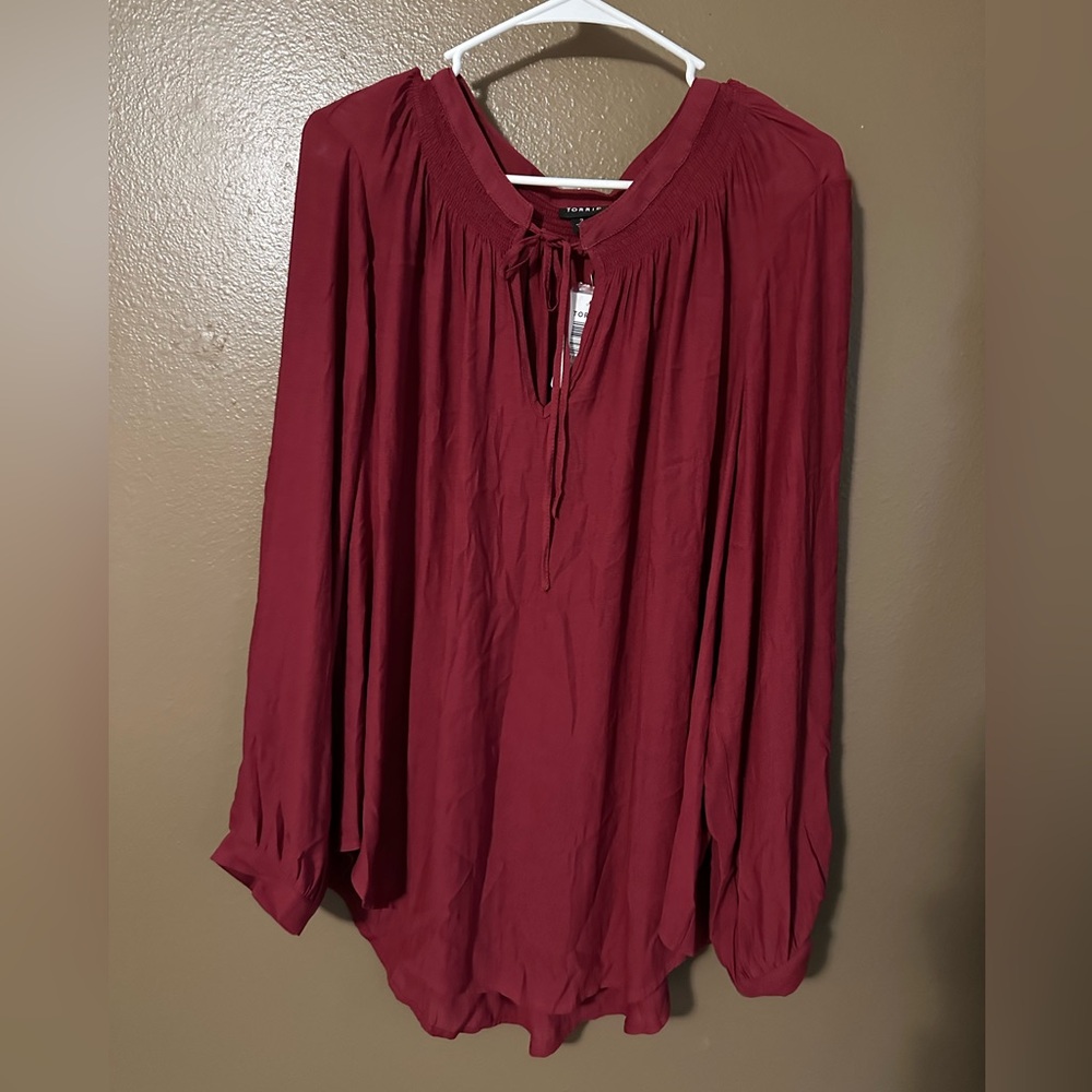 Torrid Burgundy Blouse with Tie Neck